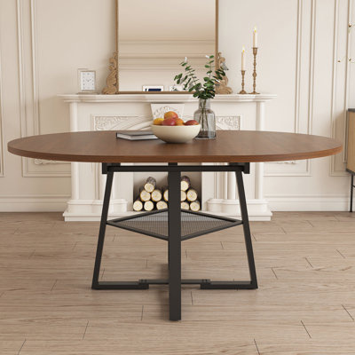 Table de salle à manger extensible de 47 po pour 4 à 8 personnes avec rangement, table de salle à manger ronde avec cadre en métal et plateau épaissi, table de cuisine et de salon multifonctionnelle