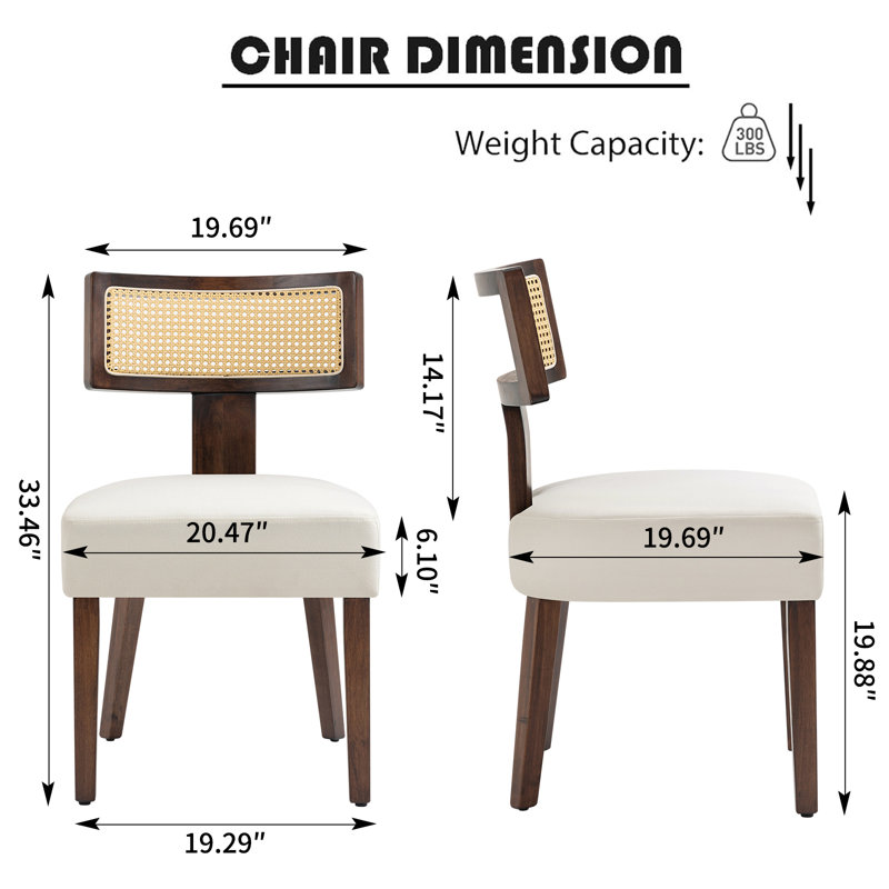 Chaise rembourrée en rotin et chaise d'appoint sans accoudoirs, Brun, Blanc