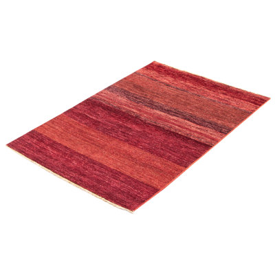 One-of-a-Kind Rectangle 4' X 6'2" New Age Wool Area Rug in Red