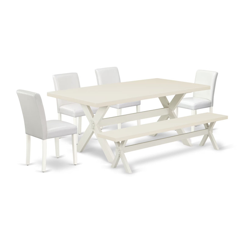 A0969529EBC543189FD62D5F8C1D8F55 Ensemble de table de salle à manger 6 pièces avec table de salle à manger et petit banc - 4 chaises Parson en similicuir de polyuréthane