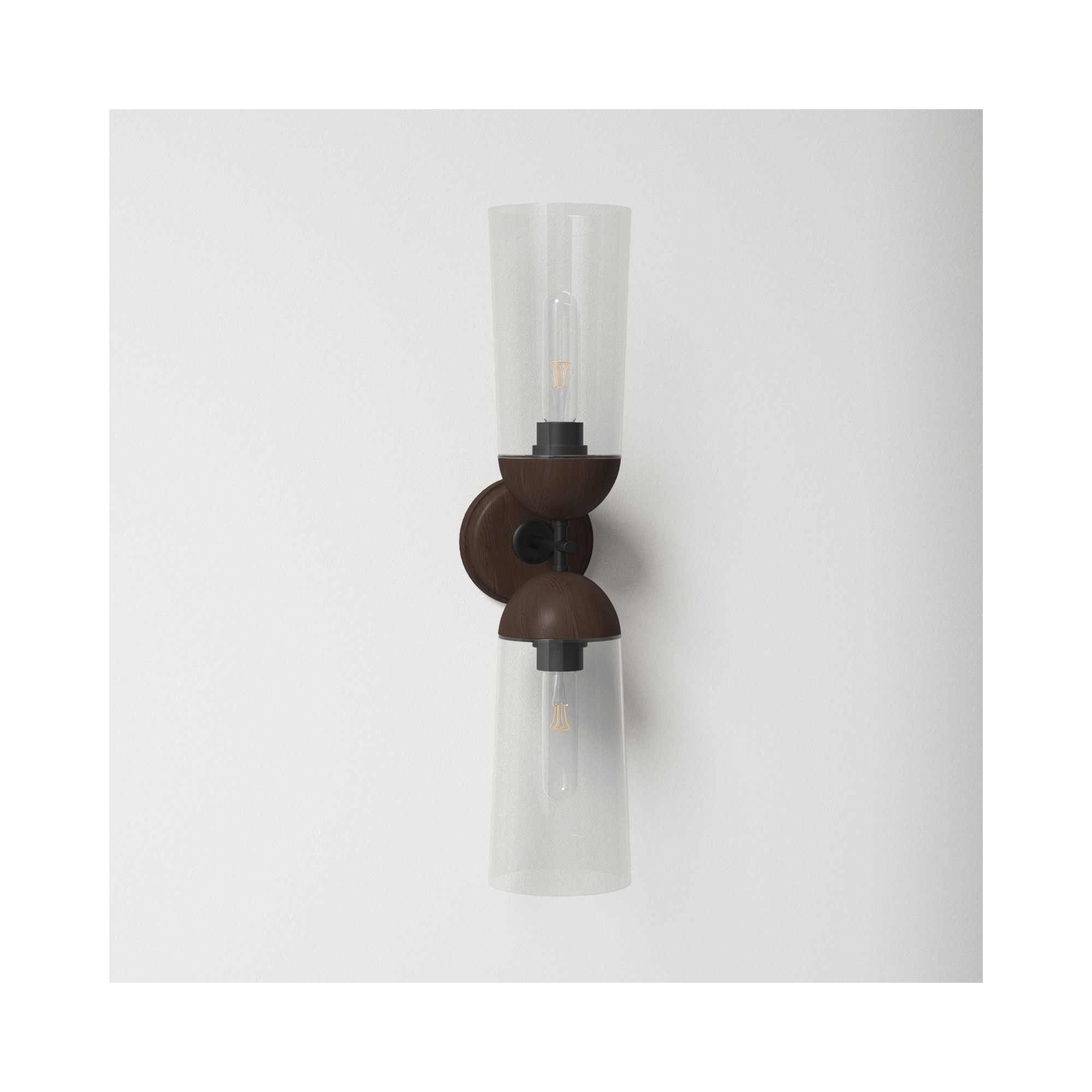 Shiloh Transparent Vanity Light, Matte Black/Walnut, 2