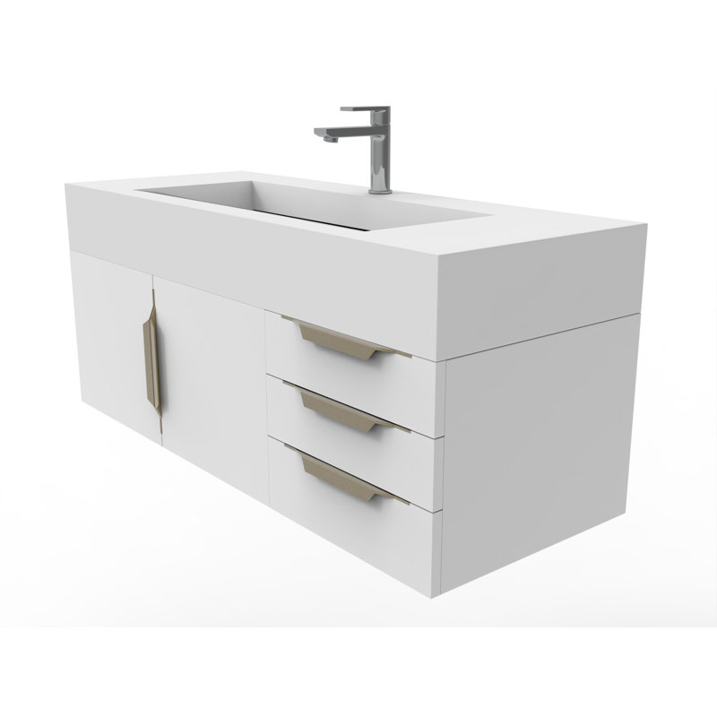 Ensemble de meuble-lavabo simple mural 48 po Nile, Blanc, Blanc, Doré