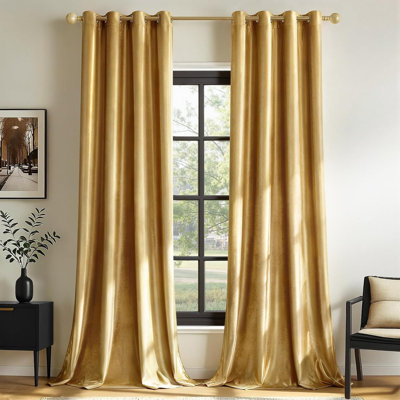 Velvet Blackout Thermal Curtain Panel –  Room-Darkening Grommet Solid Color Drapes for Living Room Bedroom (Set of 2)