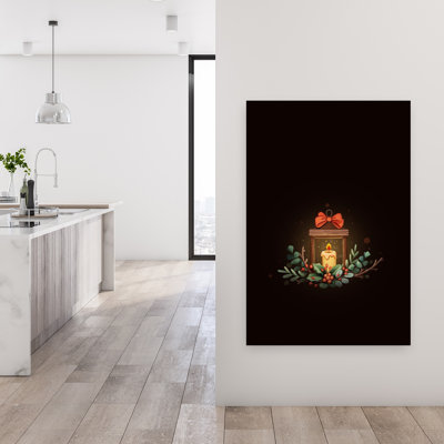 Festive bougie lanterne rustique abstrait contemporain nature hiver, impression d'art mural