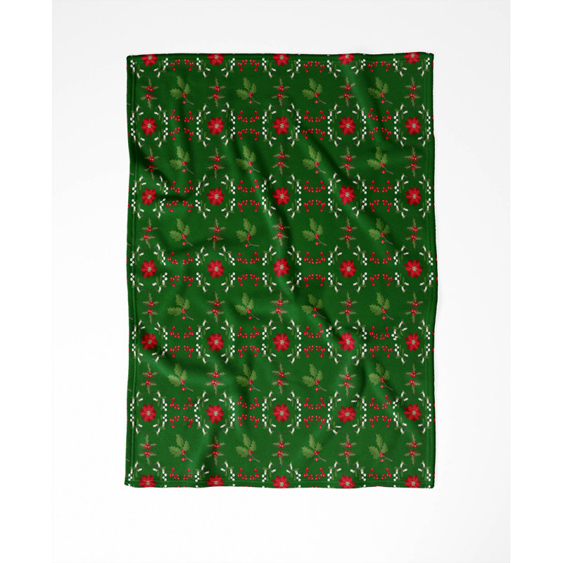 Jeté en velours de coton botanique Poinsettia Holiday, L 80 po x l 60 po, Vert