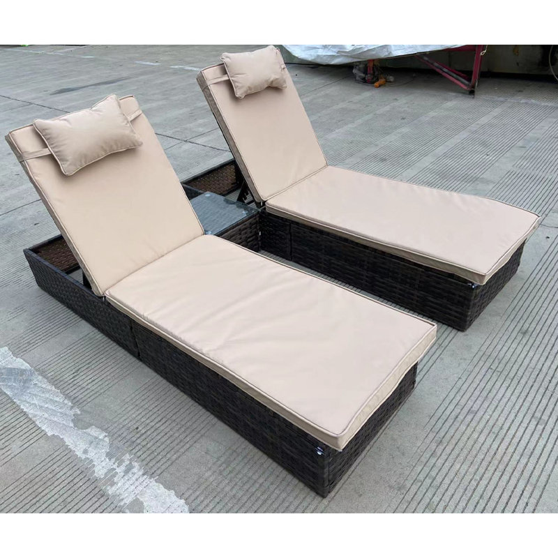 Tyndale 195cm Long Reclining Single Sun Lounger with Cushions and Table, Beige, Brown