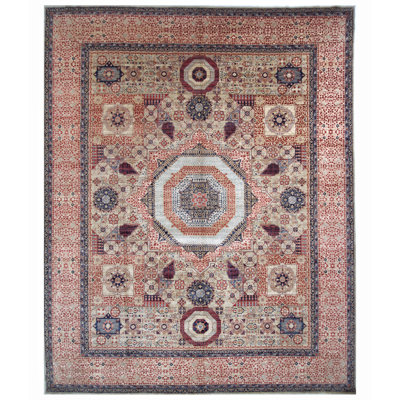 High-Quality Hand-Knotted Camel And Red Area Rug