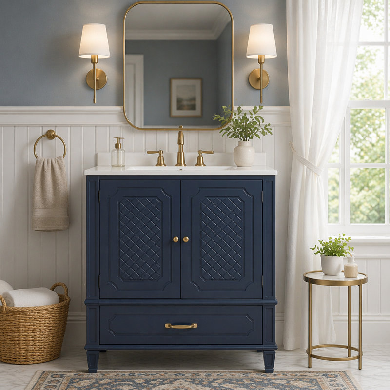 Meuble-lavabo de salle de bain avec lavabo style rétro, Blue