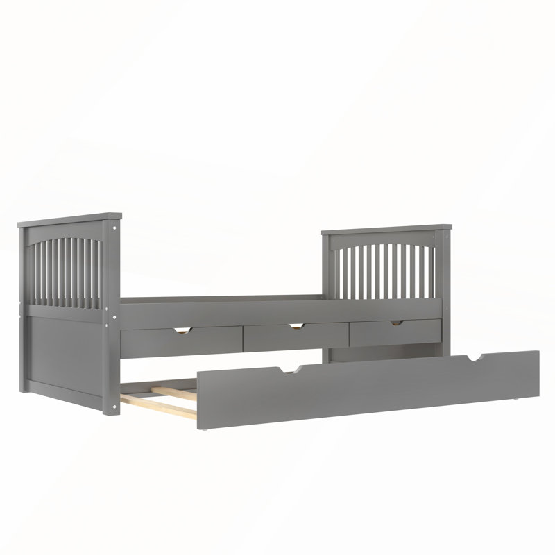 Lit plateforme simple / lit de jour en bois massif avec tiroirs et lit gigogne, gris