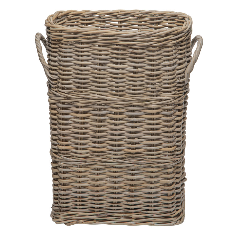 Oval Kobo Umbrella Holder with Galvanized Tin Drip Tray and Handles, Gray Brown