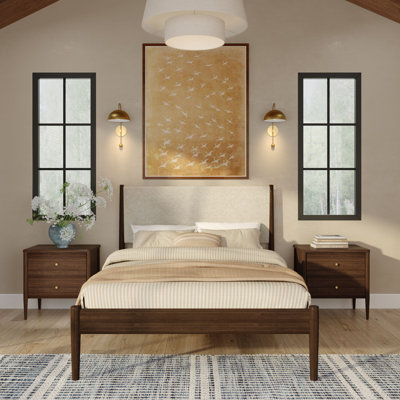 Jacelyn Full Bed with Upholstered Headboard, Walnut/ Swiss Coffee