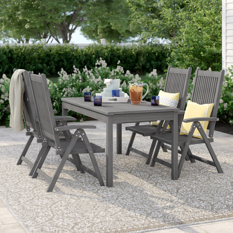 Aleha 4 - Person Acacia Solid Wood Patio Dining Set Umbrella Hole Included Rectangular Table