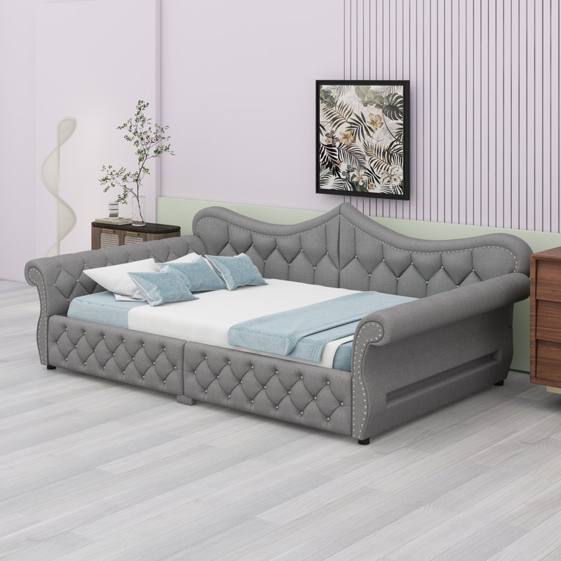 Stylish Daybed with Built-in LED Lights and Nailhead Detailing, Gray