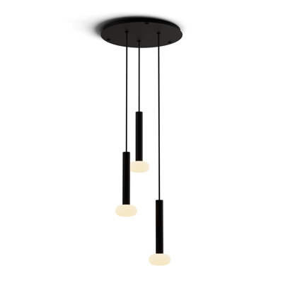 Combi luminaire suspendu circulaire 3 po avec auvent noir mat, boule de verre