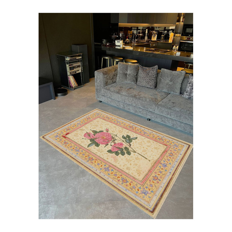 Tapis rose à motif tissé beige et rose, Tapis de couloir 3 pi 3 po x 6 pi 7 po inclus