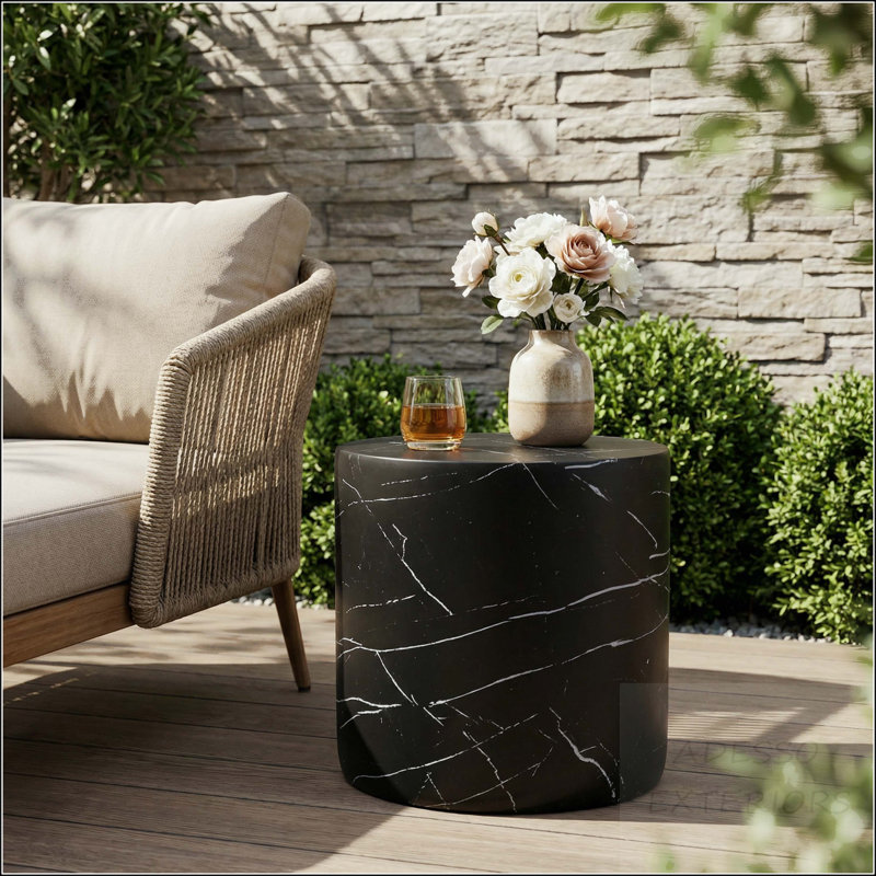 Cylinder MGO Side Table with Black Marble Finish