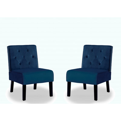 Fauteuil d'appoint moderne à motif capitonné sans accoudoirs 2 pièces 53 po avec tissu en velours et coussin en mousse haute densité de qualité supérieure, bleu foncé