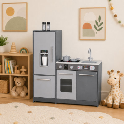 Teamson Kids Little Chef Milano Medium Play Kitchen with Induction Cooktop Light and Sound, Ice Maker, Two-Way Countertop and Accessories