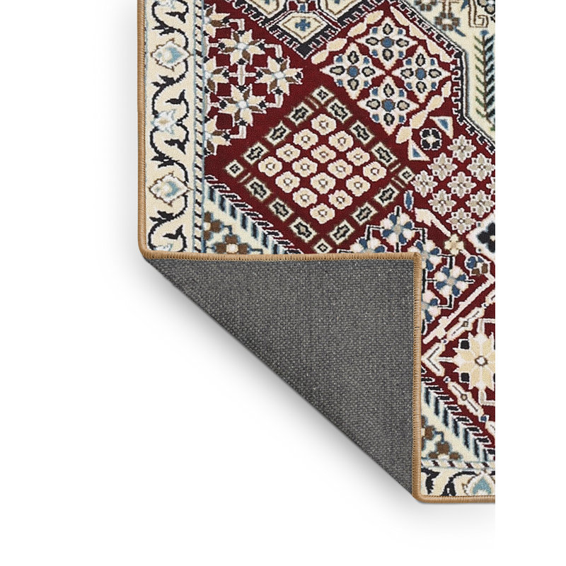 Tapis traditionnel rouge / gris, Rectangle 5 pi x 7 pi