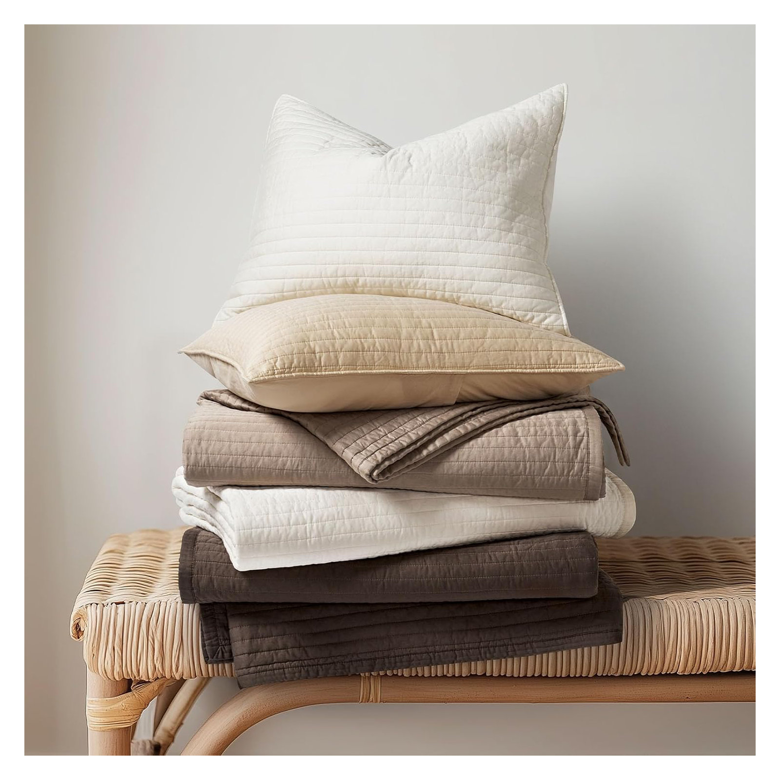 Oversized Cotton Sateen Channel Stitch Quilt Set - 3 Pieces King/Queen Bedding Comforter Set with Pillow Shams, All Season Lightweight Bedspread