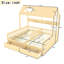 Lit plateforme simple double avec tablettes et tiroirs de rangement, lit plateforme avec lattes de soutien, conception enfantine et maisonnette, naturel