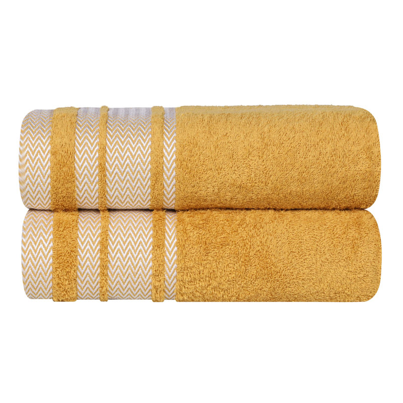 Graden Cotton Solid Dobby Border Plush Soft Absorbent Medium Weight Bath Sheet, Gold