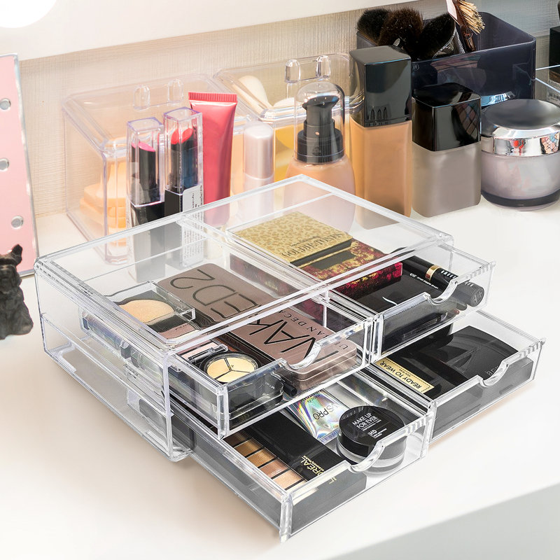 4-Drawer Cosmetic Acrylic Organizer, Stackable, Large in Clear