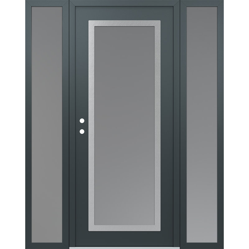 Panneau d'entrée en acier argenté transparent et panneau avant avec porte latérale, L 69 po x H 81,69 po, Givré, Droite