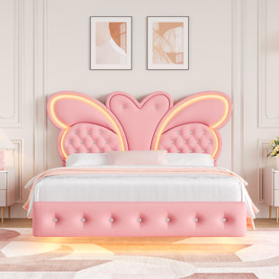 Butterfly Velvet Floating Bed with LED Light 