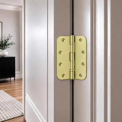 DSB4R5B3 4" x 4" x 5/8" Radius Hinges, Ball Bearing in Polished Brass Pair