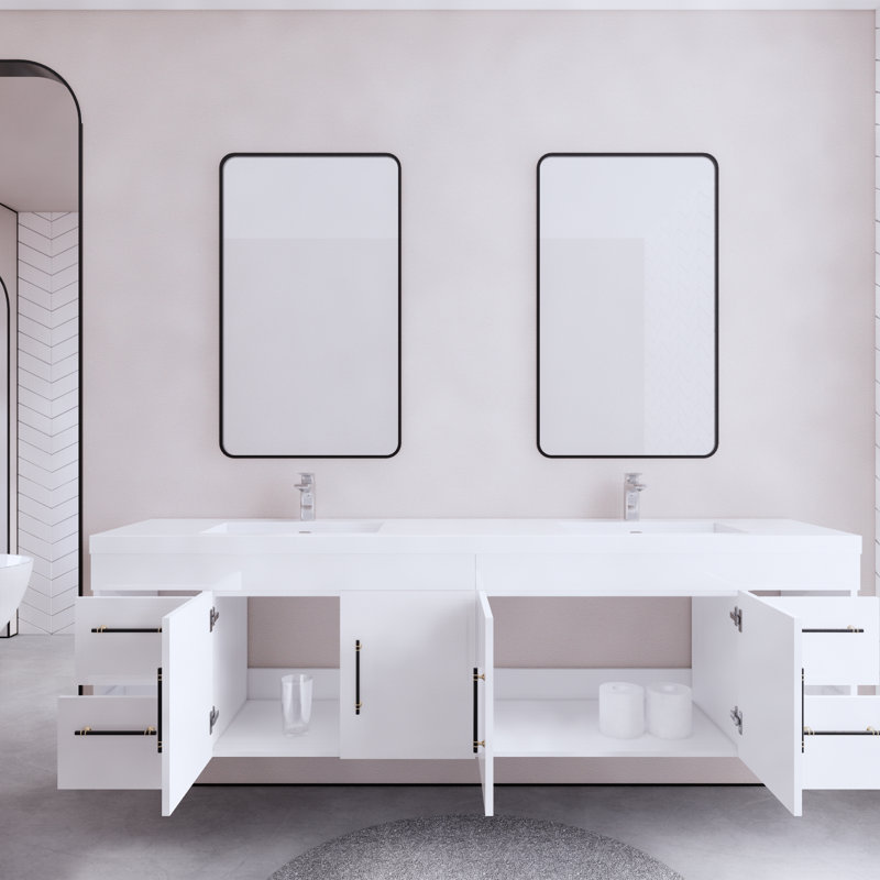 Ensemble de meuble-lavabo mural double 83,44 po Mapleview, Blanc