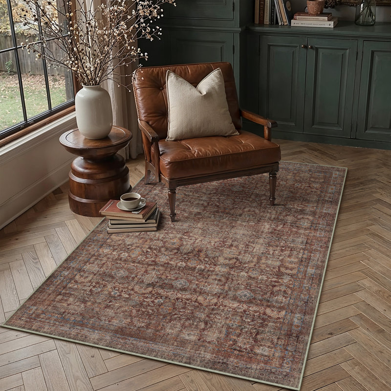 Tapis décoratif rétro Riva, Rouge, Rectangle 3'4" x 5'