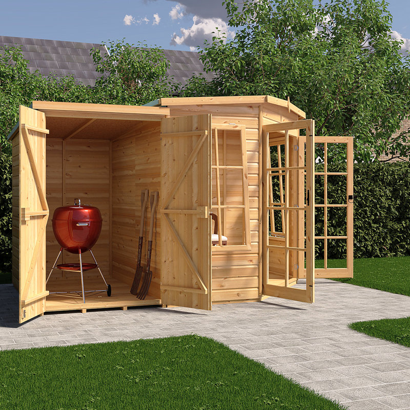 Shire Hampton Corner Summerhouse With Side Shed 7 Ft X 11 Ft