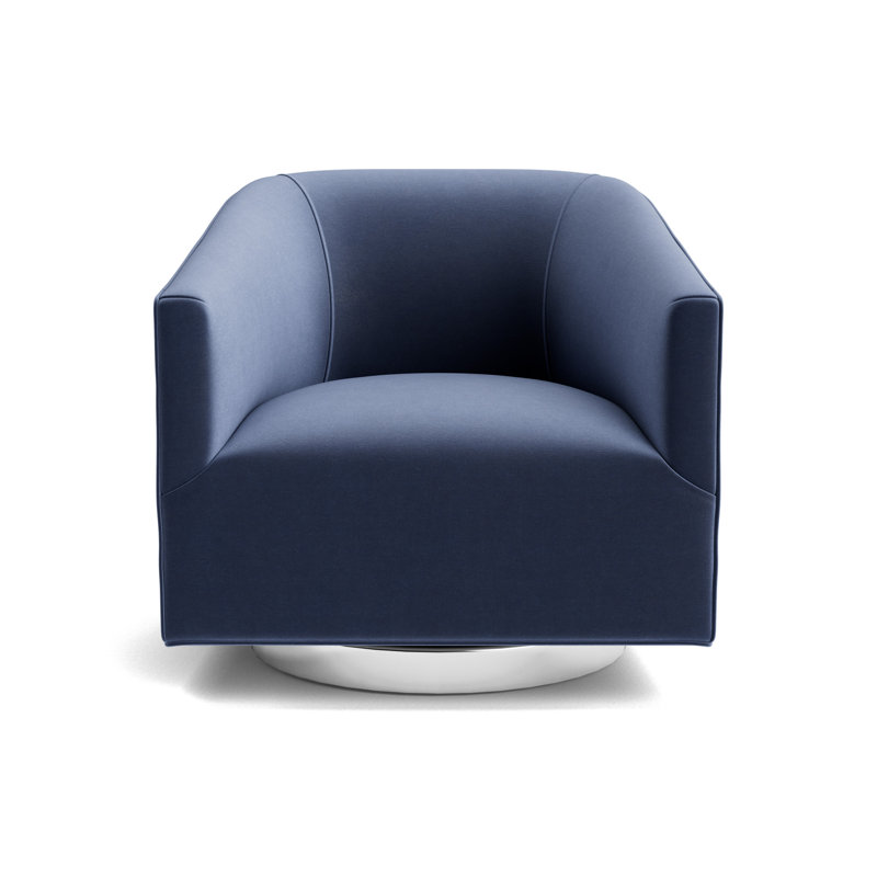 Cooper Full Swivel Chair, Performance Velvet - Indigo, Polished Stainless Steel