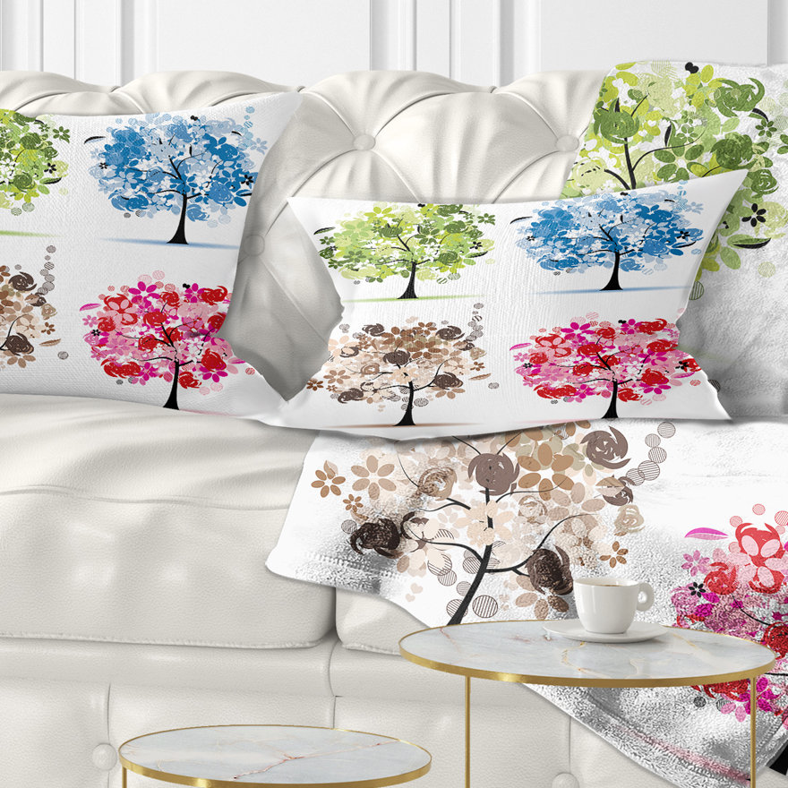 Design Art Set of Floral Trees - Floral Printed Throw Pillow | Wayfair