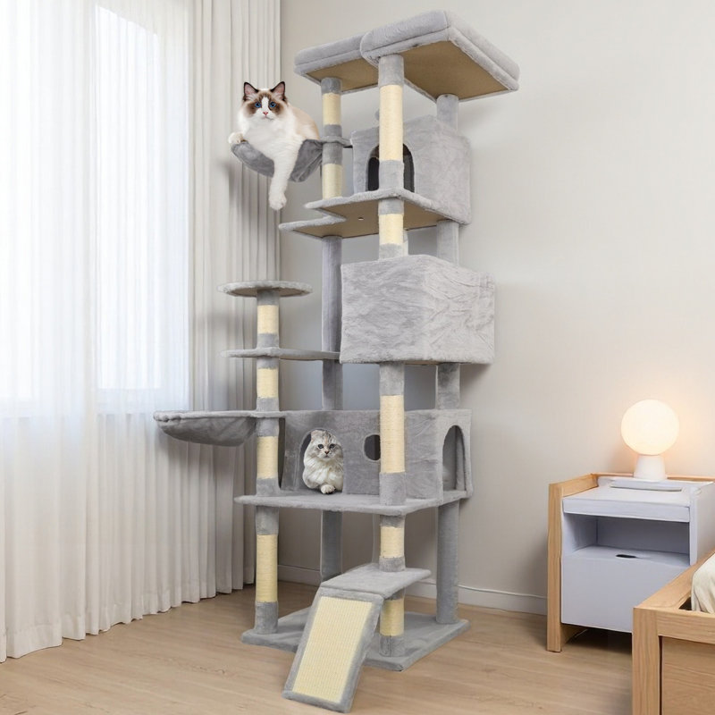 Cat Tree Tower With Wide Base, 3 Large Hiding Condos, 11 Sisal Scratching Posts, And Multiple Play Areas For Ultimate Feline Fun And Comfort