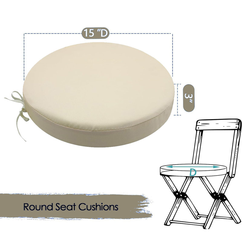 Coussins de chaise de salle à manger d'extérieur, ensemble de 4 coussins de siège ronds épais de 15 po x 15 po x 3 po avec attaches, meubles de jardin ronds résistants aux éclaboussures