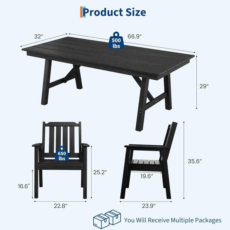 5-Piece Outdoor Patio Dining Table Set with Umbrella Hole, Outdoor HDPE Dining Table Set w/Aluminum Frame, All Weather Garden Furniture Set for Garden, Poolside, Backyard, Deck