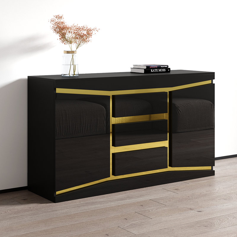 Prestige 55.2" Sideboard with High Gloss Finish, Black