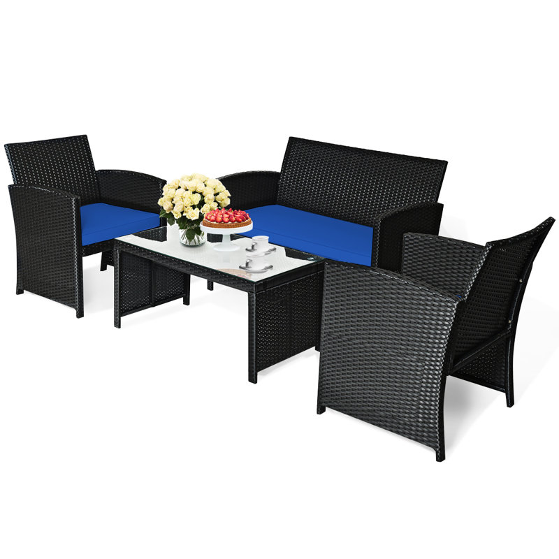 Chamille 4 - Person Patio Conversation Set, Navy