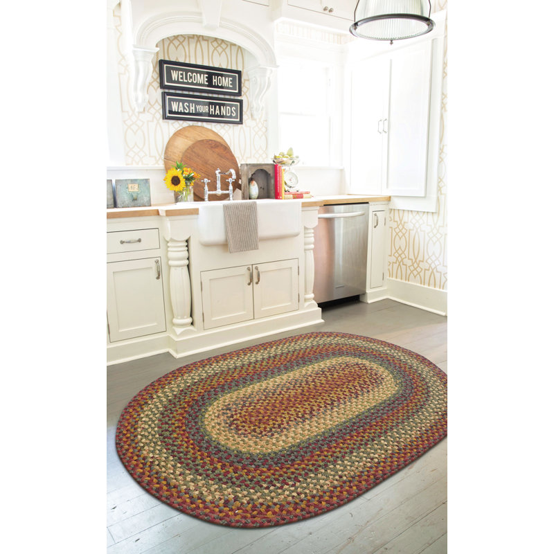 Neverland Red and Multicolor Oval Cotton Braided Rug