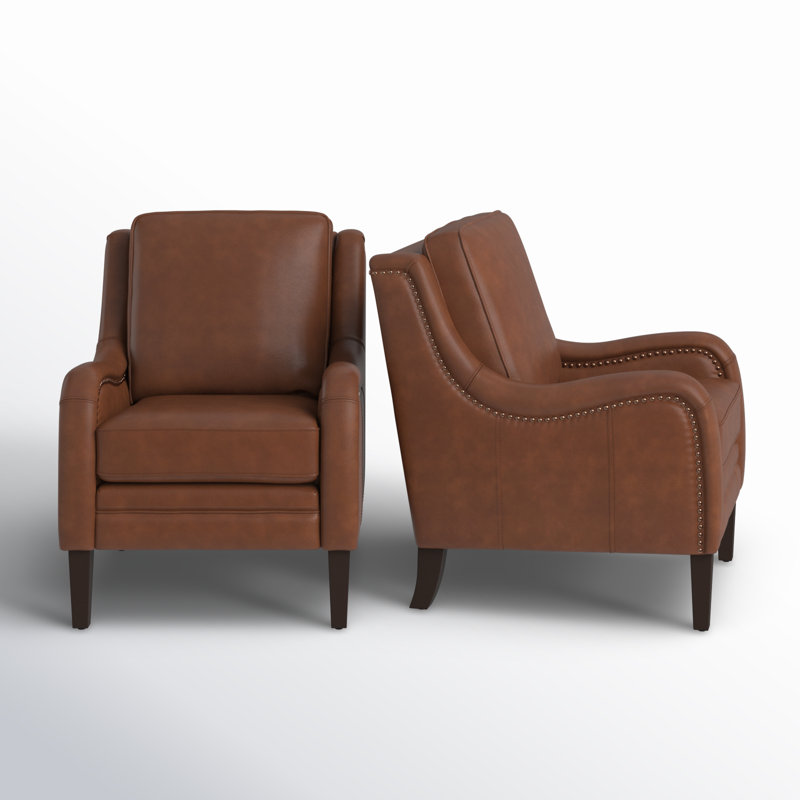 Amberlie 27.56" Wide Genuine Leather Armchair, Brown Genuine Leather
