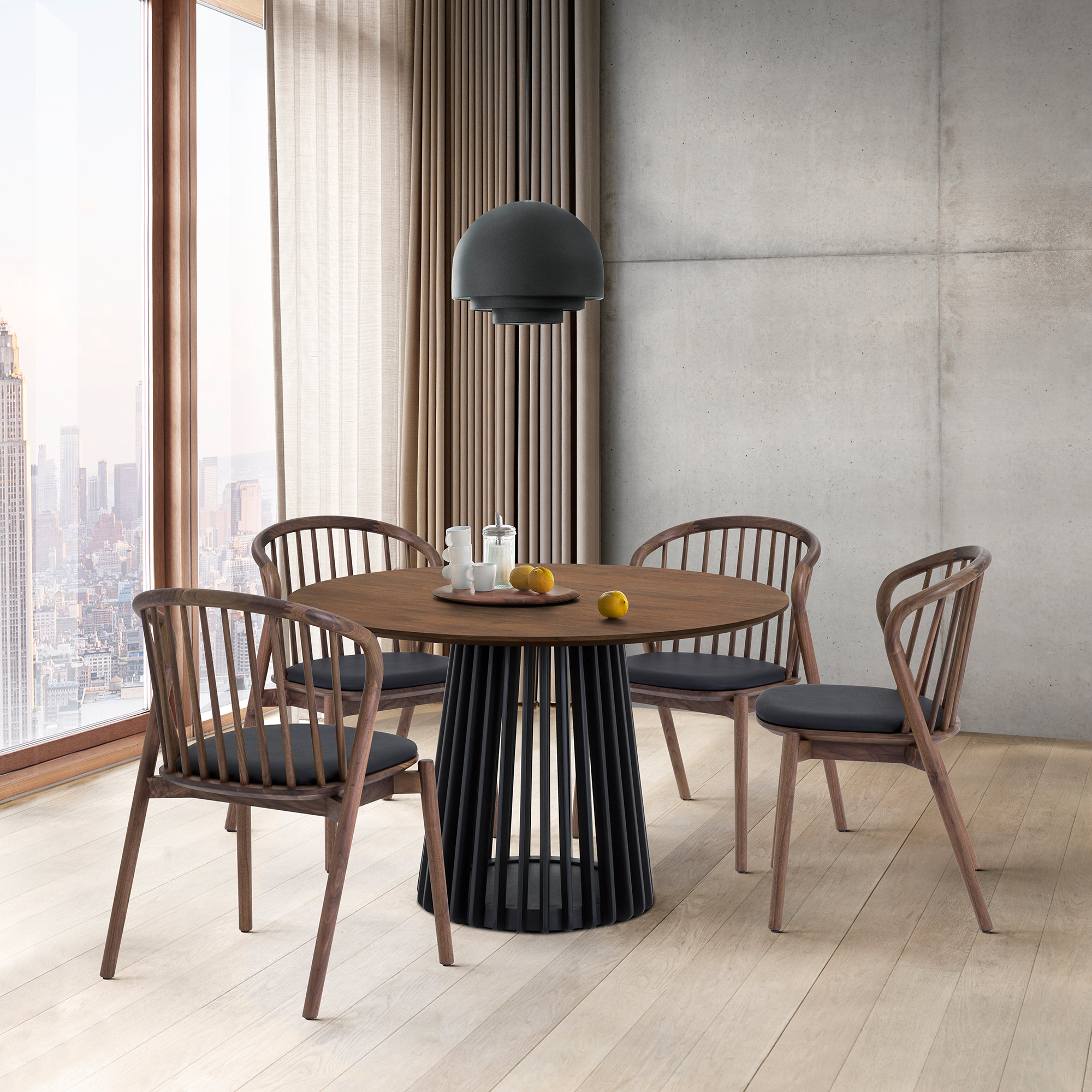 Burgal 47'' Round Dining Table, Brown/Black