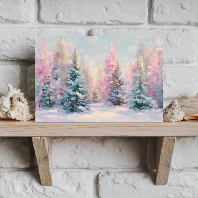 «Pastel Christmas Forest Dreamy Ethereal Peaceful Pine Tree Forest Landscape», reproduction d'art murale