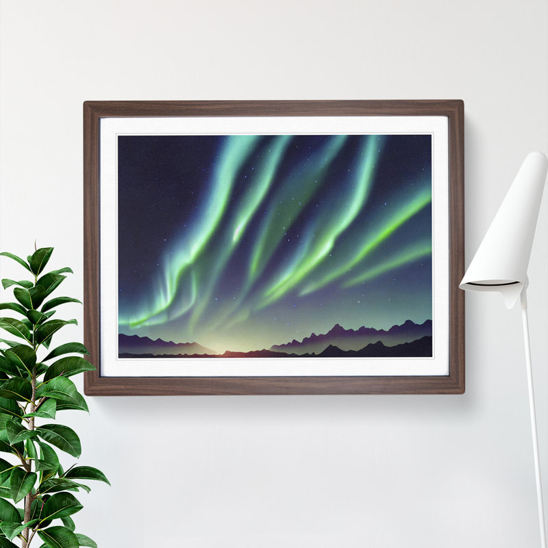 Heavenly Aurora Borealis - Single Picture Frame Print, 46cm H x 64cm W x 2cm D, Walnut