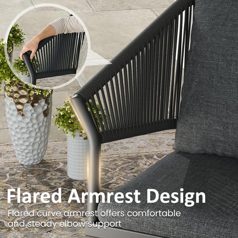 Rectangular Outdoor Dining Set With Cushions, 10, Dark Grey Cushion/Dark Grey Frame