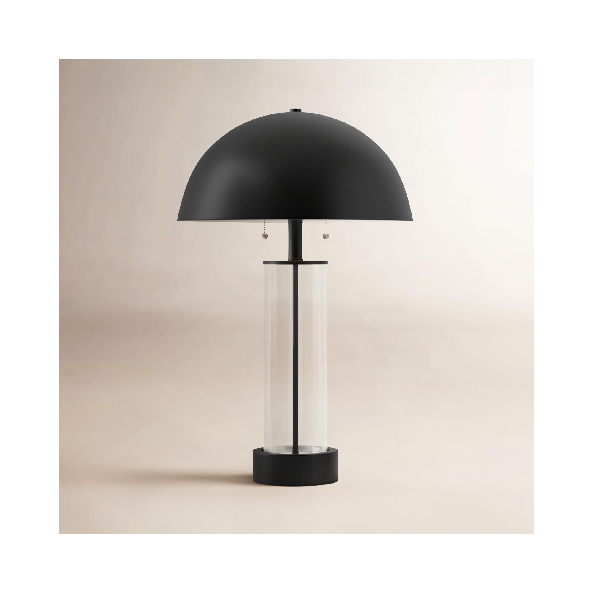 Anlow Desk Lamp, Black Metal, Black & Clear Glass