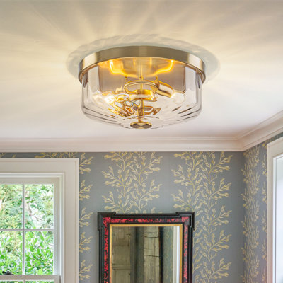 2-Light Drum Ribbed Glass Flush Mount