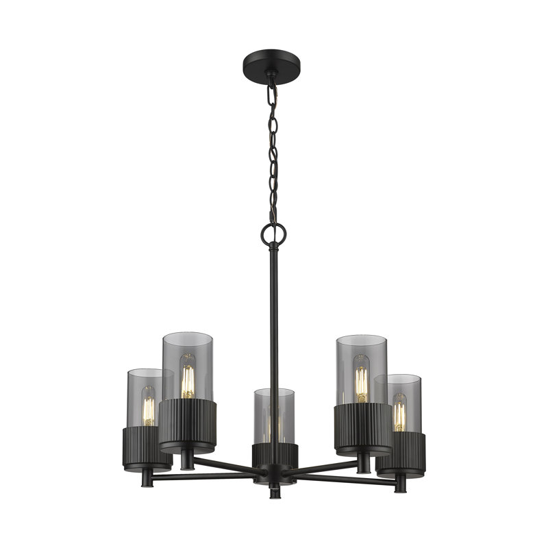 Lustre suspendu 5 lumières Bolivar, Plaqué couleur fumée, Noir mat
