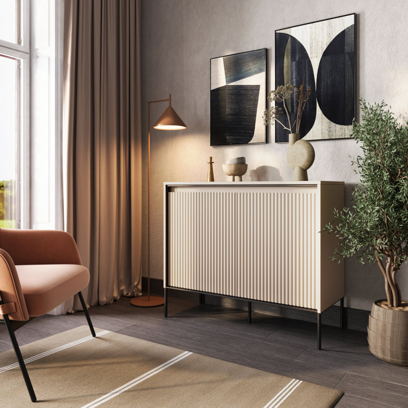 Aileu 98cm Sideboard, Sand Beige/Black